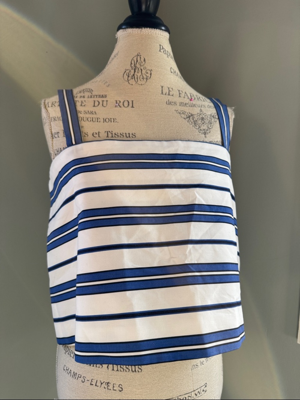 Antonio Melani blue striped spaghetti strap cropped square neck top NWT size 12
